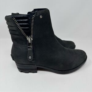 Sorel Danica Leather Side Zip Ankle Boots Black Size 8